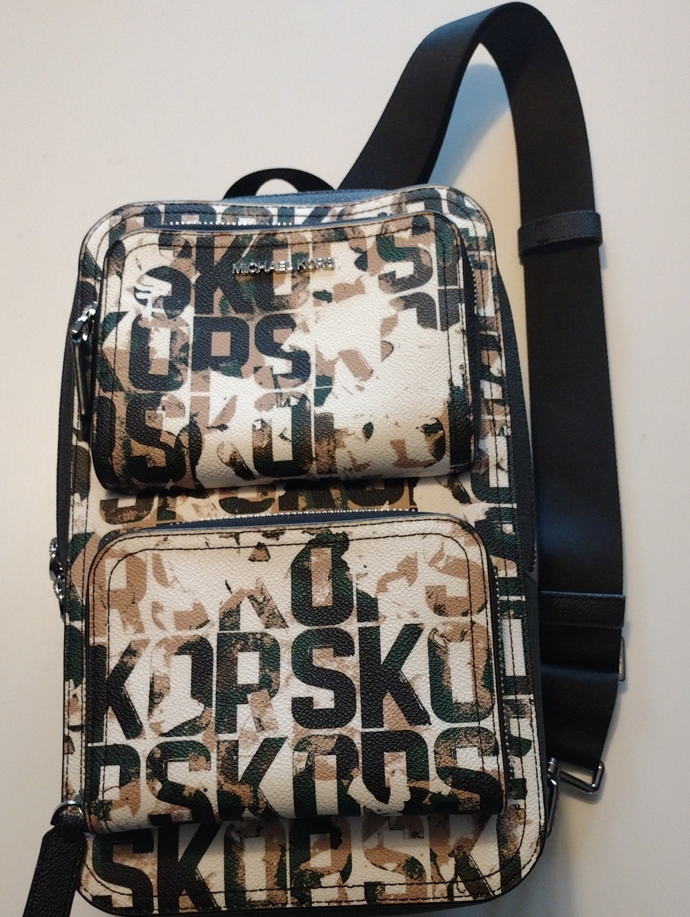 MICHAEL Michael Kors White, Black & Tan Logo Backpack Sling